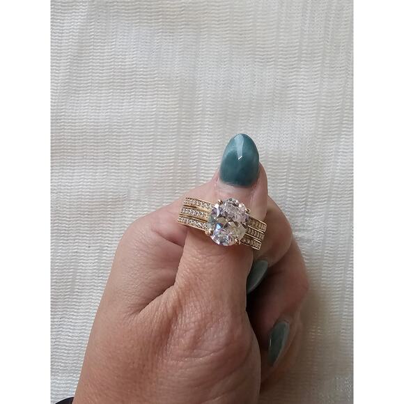 Gold Plated 925 Sterling Silver CZ Engagement Wedding Ring Set Size 12 Bridal - Picture 6 of 12